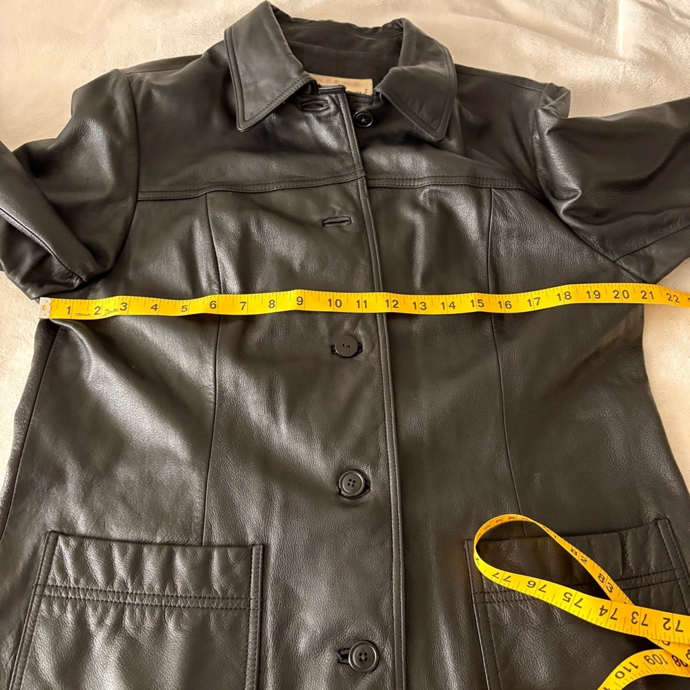 Vintage Y2K Eddie Bauer Women’s Black Leather Car Coat Casual Streetwear Sz L - Picture 8 of 13